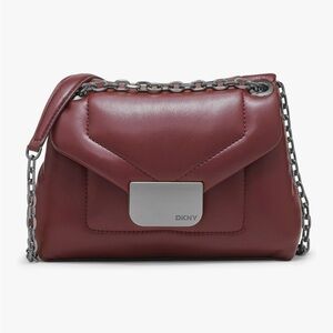 DKNY KAYA Mini Maroon/Plum Leather Shoulder Bag with Gunmetal Color Chain